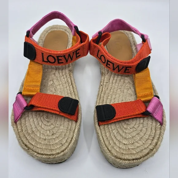 Loewe Colorblock Strappy Platform Espadrilles Sandals